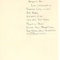 Document - Suzanne Cory, Addressed to Dorothy Howard, Descriptions of Hopscotch Game 'Kick Hoppy', 1954-1955