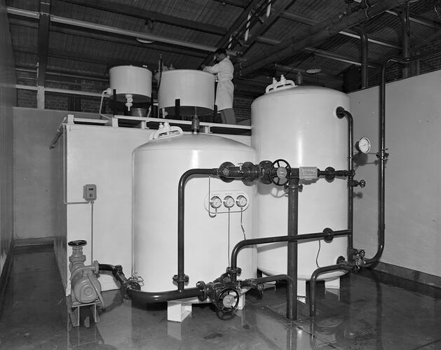 Coca Cola, Man Standing Near Vats, Moorabbin, Victoria, 16 Jan 1960