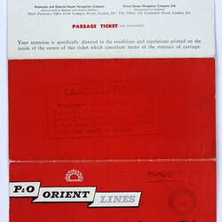 Passage Ticket - P&O-Orient Line, Stratheden, Sylvia & Shirley Forbes, Melbourne to United Kingdom, 18 Sep 1963