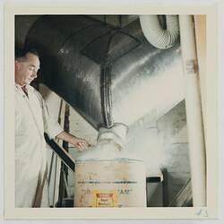 Powdered Chemicals Poured from Churning Machine Into Drum, Kodak Factory, Coburg, circa 1960s