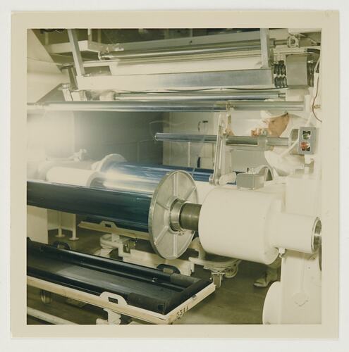 Slide 153, X-Ray Film on Unwind End of Coating Machine, Kodak Factory, Coburg, 'Extra Prints of Coburg Lecture' album, circa 1960s