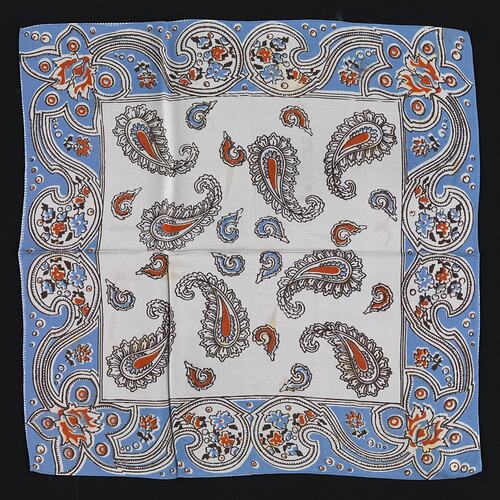 Silk handkerchief with multi coloured paisley design.