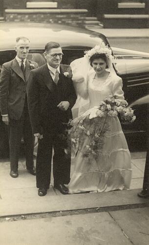 Eileen Leech & Father in Front of Bridal Car, Manchester, England, 1949