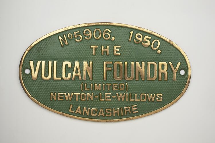 Locomotive Builders Plate -  Vulcan Foundry, 1950