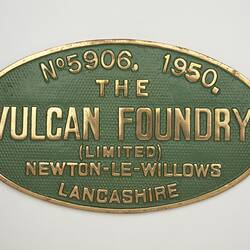 Locomotive Builders Plate - Vulcan Foundry, Newton-Le-Willows, Lancashire,1950