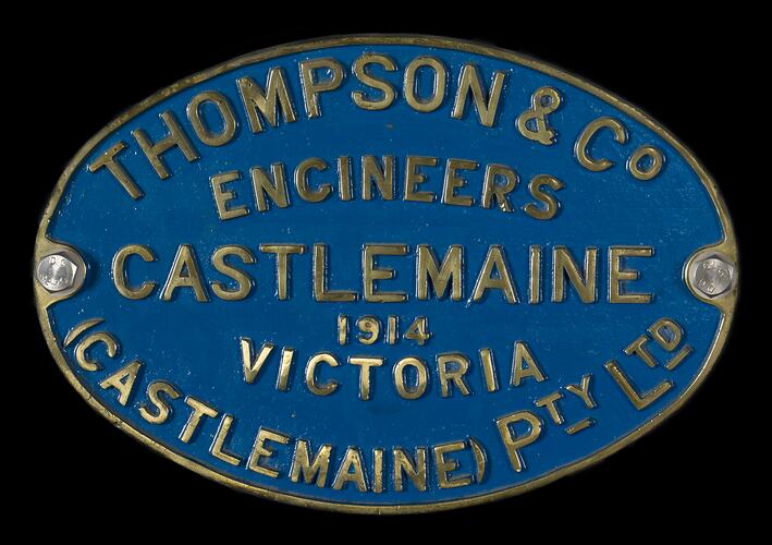 Locomotive Builders Plate - Thompsons Pty Ltd, 1914
