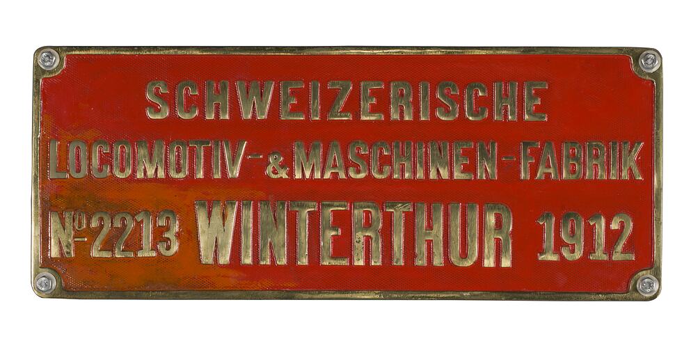 Locomotive Builders Plate - Schweizerische Locomotiv & Maschinefabrik, 1912