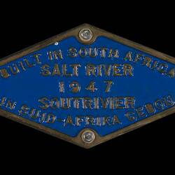 Locomotive Builders Plate - South African Railways, Cape Town, 1947