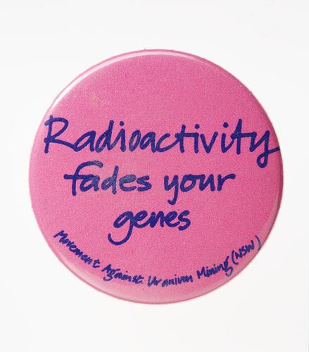 Badges - 'Radioactivity Fades Your Genes', circa 1960s-1980s