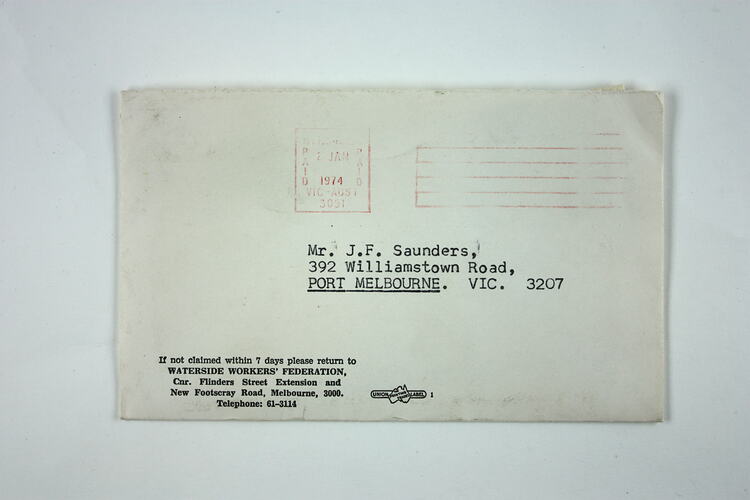 Typed front of envelope.