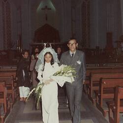 Digital Photograph - Cuc & Minh Lam Walking Down Aisle, Wedding Ceremony, Our Lady Church, Saigon, Vietnam, 30 May 1975