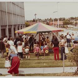 Kodak Australasia Pty Ltd, Spectators & Carousel, Christmas Party, Coburg, Dec 1979