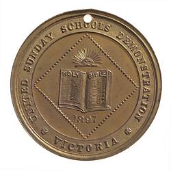 Medal - Diamond Jubilee of Queen Victoria, United Sunday Schools, Victoria, Australia, 1897