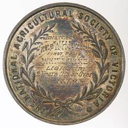 Medal - National Agricultural Society of Victoria Silver Prize, 1889 AD