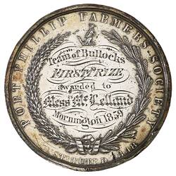 Medal - Port Phillip Farmers Society Silver Prize, 1859 AD