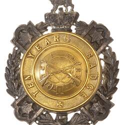 Badge - 10 Years, Local Forces, Crossed Rifles, Victoria, Australia, 1864-1884