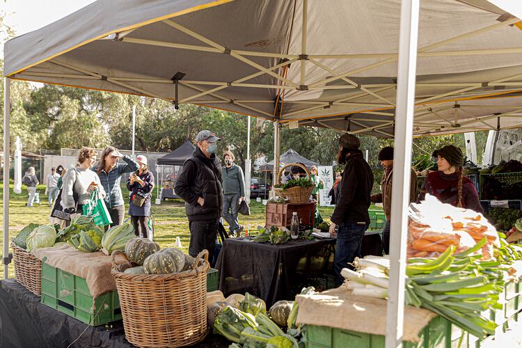 Masked Customers Waiting At A Stall, Melbourne Farmers Markets