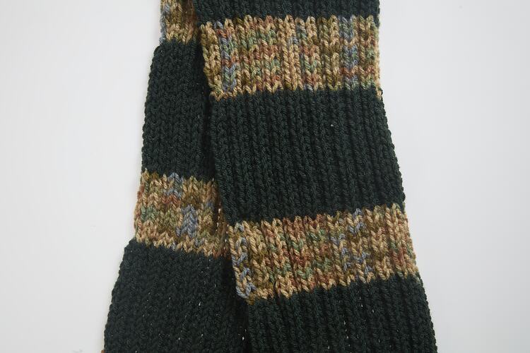 Knitted Scarf, Dark Green - by Diana Pullin for the Knit One Warm One Project during COVID-19, Croydon, Victoria, 23 March 2021
