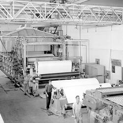 Negative - Workmen Operating Paper Making Machine, A.P.M., Fairfield, circa 1950
