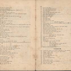 Open booklet with off-white pages and black printed text.