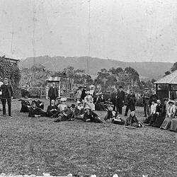 Negative - People Seated & Standing on a Lawn Outside a House, Victoria (?), circa 1910