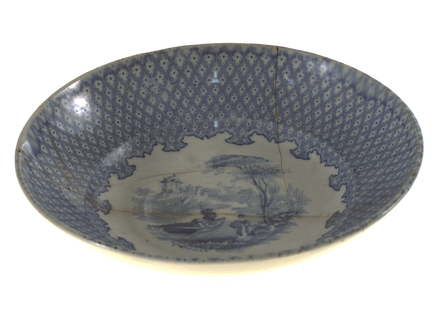 Saucer Whiteware, Blue Transferprinted, Castle Pattern, England
