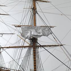 Model clipper ship mast detail.