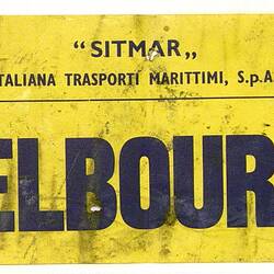 Baggage Label - Sitmar Melbourne (yellow)