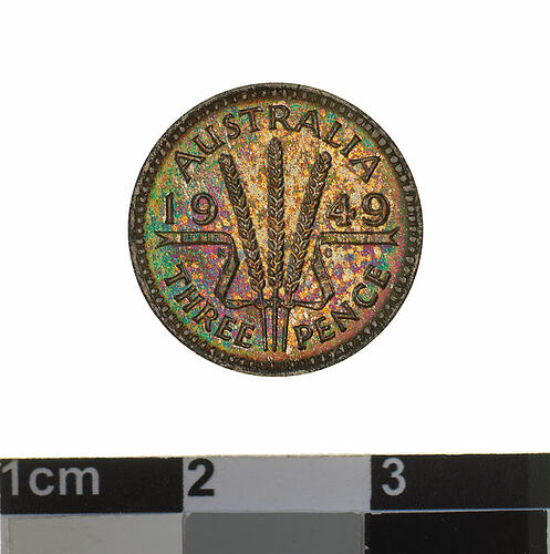 Proof Coin - Threepence, Australia, 1949, photographed by Museums Victoria
