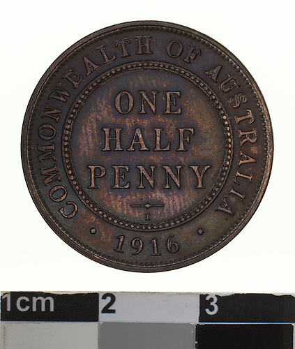 Specimen Coin - Halfpenny, Australia, 1916, photographed by Museums Victoria
