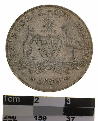 Coin - Florin (2 Shillings), Australia, 1928, photographed by Museums Victoria