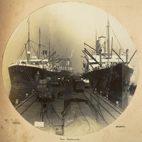 Digital Photograph - Hamburg-America Line Ship 'Suevia' & Orient Line Ship 'Orsova' at Railway Pier, Port Melbourne, circa 1913