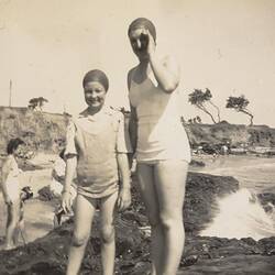 Digital Photograph - Woman & Girl Walking Along Parkdale Beach, 1947