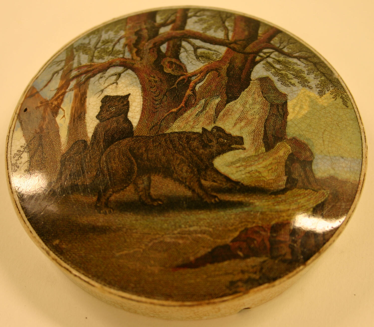 Pot Lid Whiteware, Polychrome, Transferprinted