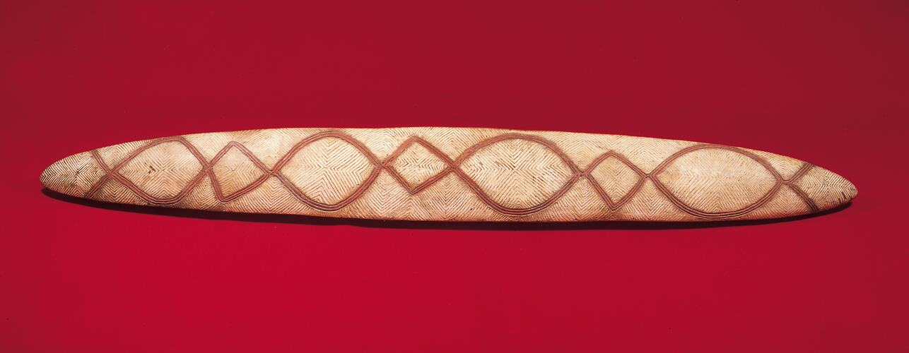 Wooden shield, Victoria (on red background)