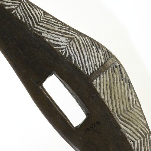 Hardwood shield, Southeast Australia (side view showing decoration)