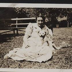 Digital Photograph -  Gladys Clarke and Skipper the Dog, Kodak Australasia Pty Ltd, Abbotsford, early 1940s