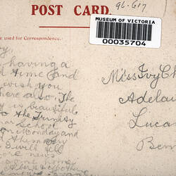 Postcard - South East Facade, Exhibition Building, Melbourne, circa 1910 (Reverse)