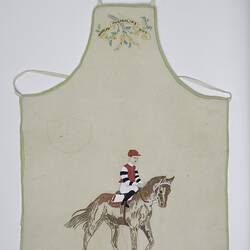 Apron with horse, jockey and emblem embroidery.