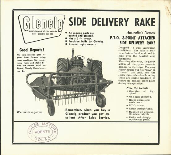 Glenelg Side Delivery Rake