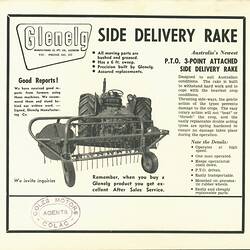 Descriptive Leaflet - Glenelg Manufacturing Co., Side Delivery Rake, circa 1965