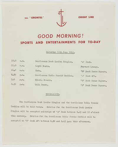 Programme - Sports and Entertainments for To-Day, 18-06-1955