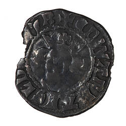 Coin, round, a crowned bust of the King facing; text around, + EDWAR R ANGL DNS HYB.