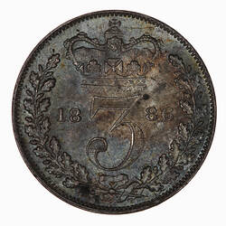 Coin - Threepence, Queen Victoria, Great Britain, 1886 (Reverse)