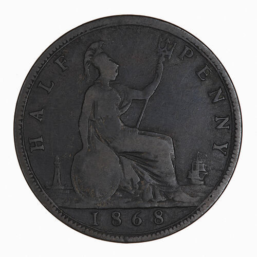 Coin - Halfpenny, Queen Victoria, Great Britain, 1868 (Reverse)