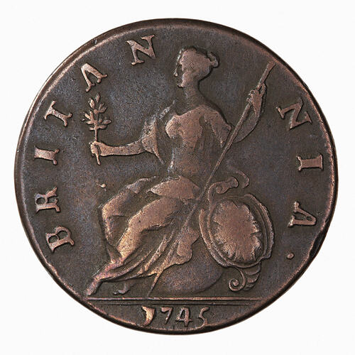 Coin - Halfpenny, George II, Great Britain, 1745 (Reverse)