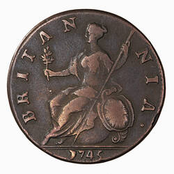 Coin - Halfpenny, George II, Great Britain, 1745 (Reverse)