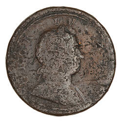 Coin - Halfpenny, George I, Great Britain, 1722 (Obverse)
