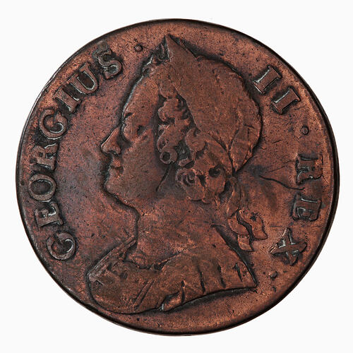 Coin - Halfpenny, George II, Great Britain, 1743 (Obverse)