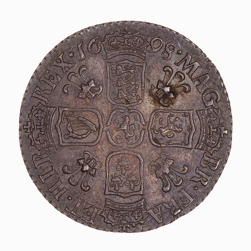 Coin - Sixpence, William III, Great Britain, 1698 (Reverse)